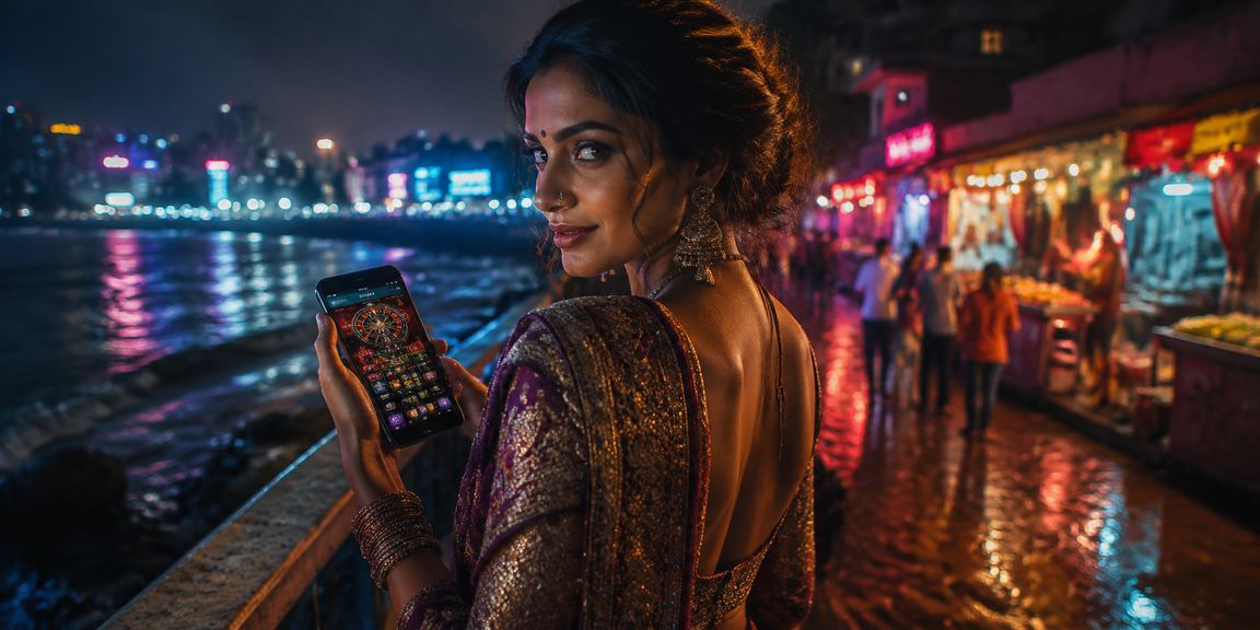 Night market scene with Mumbai casino app reflecting Aviator game spirit